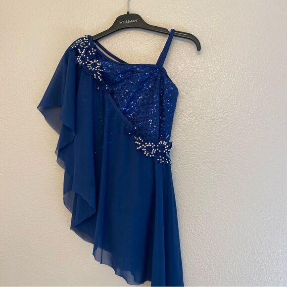 WEISSMAN Elite Dance Costume navy blue sequin Cruel World D13083 LC-large child - Picture 2 of 12